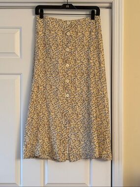 GAP Yellow and Blue Floral Button-Front Midi Skirt